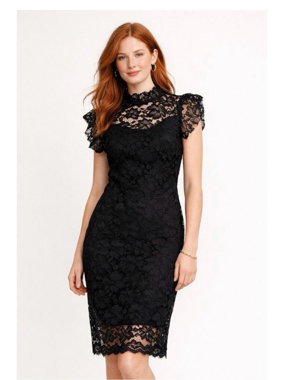 Enfocus Studio Black Lace Midi Dress with Scalloped Trim